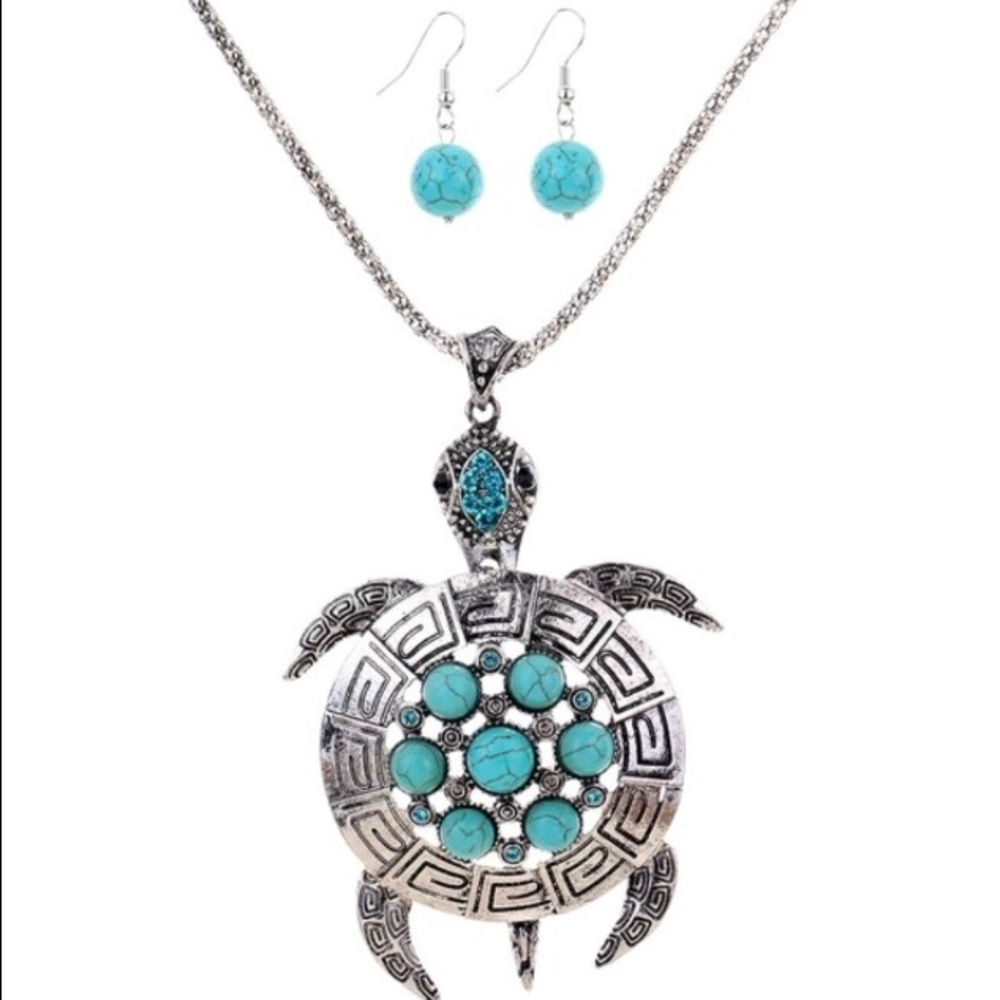 Sea turtle necklace and earring set