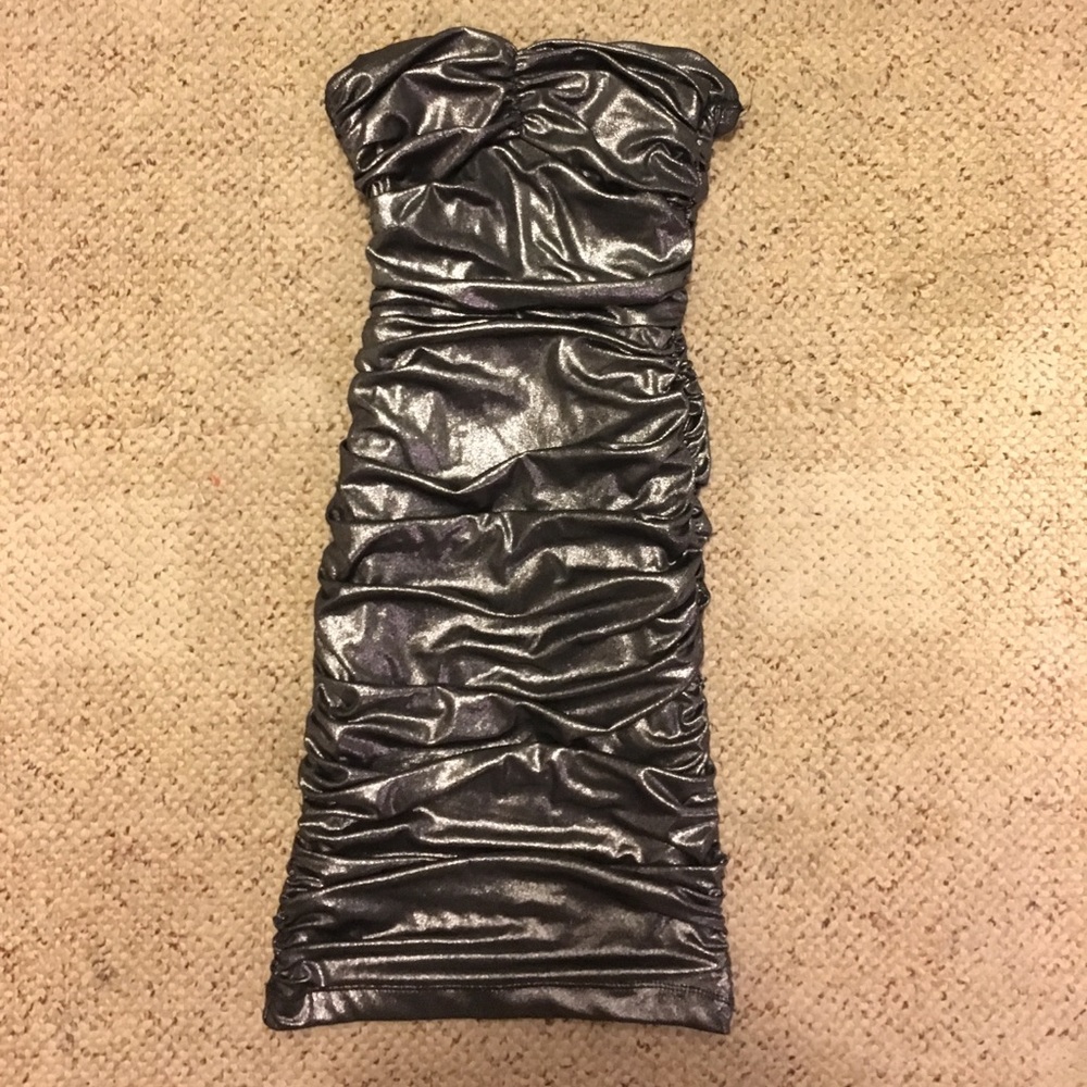 Tight metallic silver black mini dress