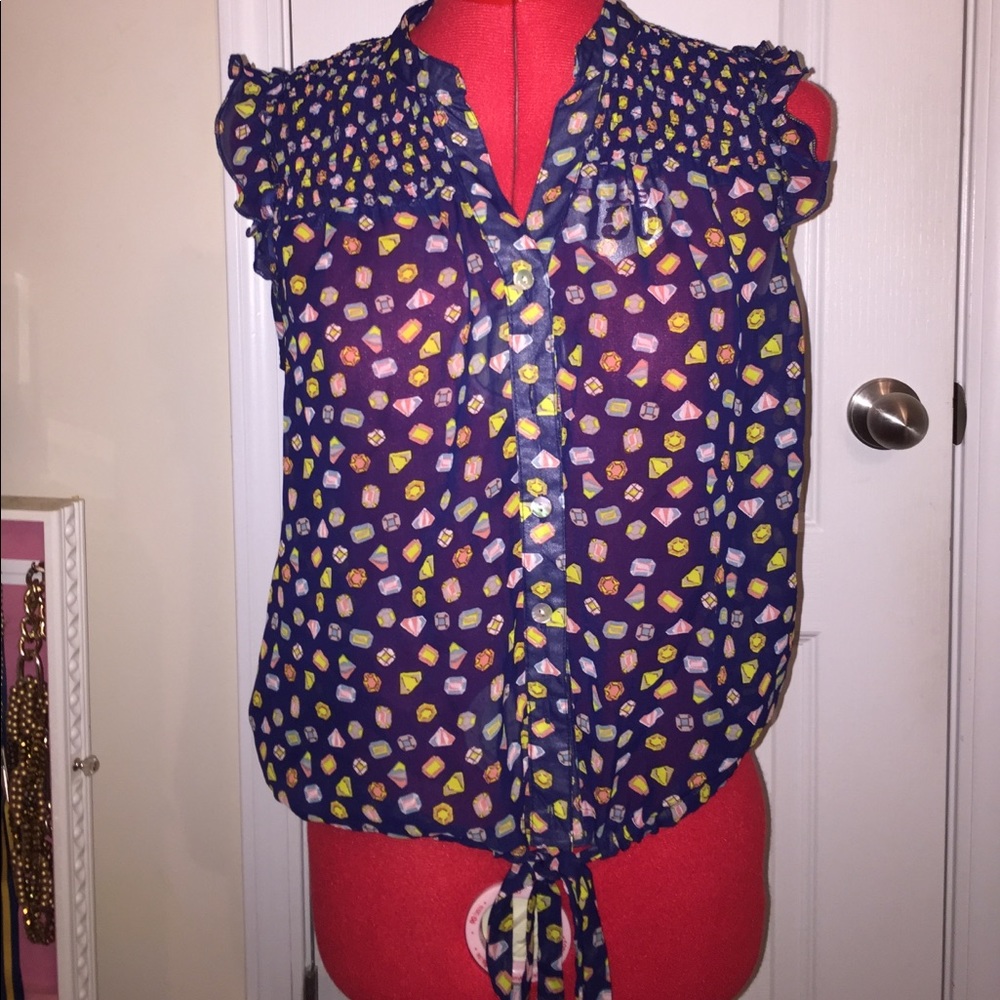 Gem Print Sheer Blouse