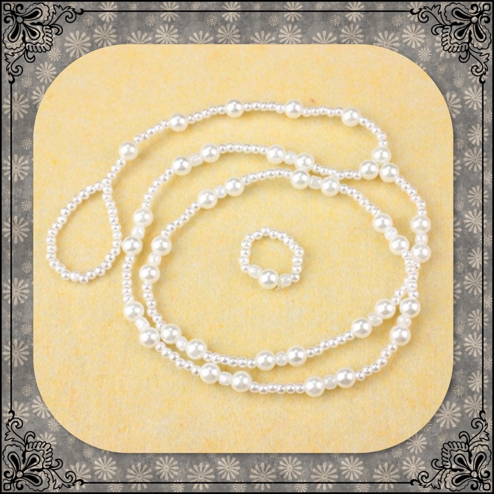 Pearl Barefoot Anklet Sandal and Toe Ring Set - Picture 2 of 3