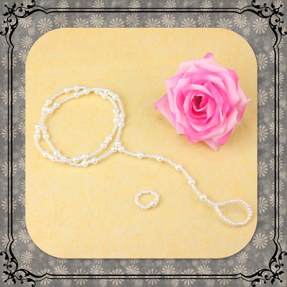 Pearl Barefoot Anklet Sandal and Toe Ring Set - Picture 3 of 3