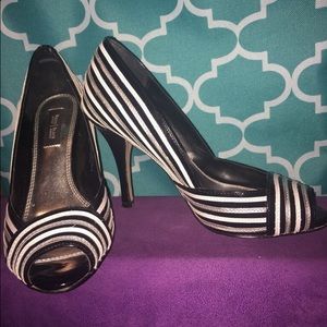 White House Black Market striped peek toe pumps