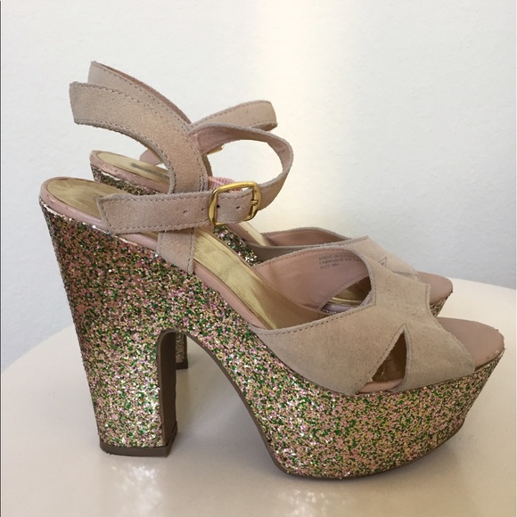 Kimchi Blue pale pink suede glitter platforms - Picture 1 of 5