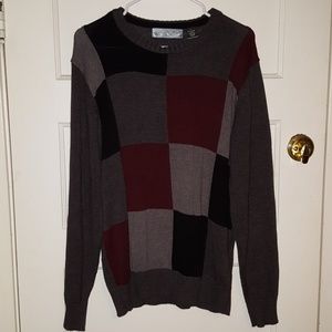 MAROON, grey and black checkered sweater