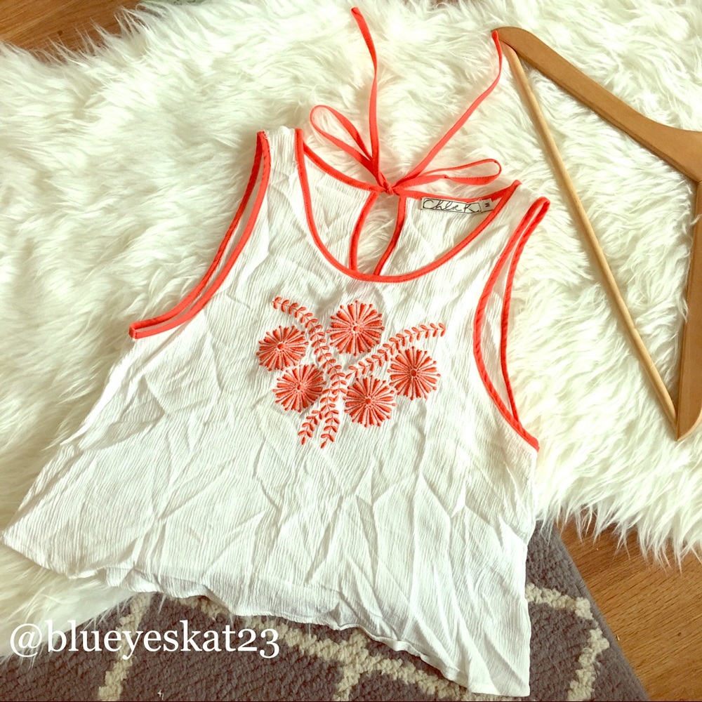 🛍 Orange Floral Sleeveless Crop Blouse