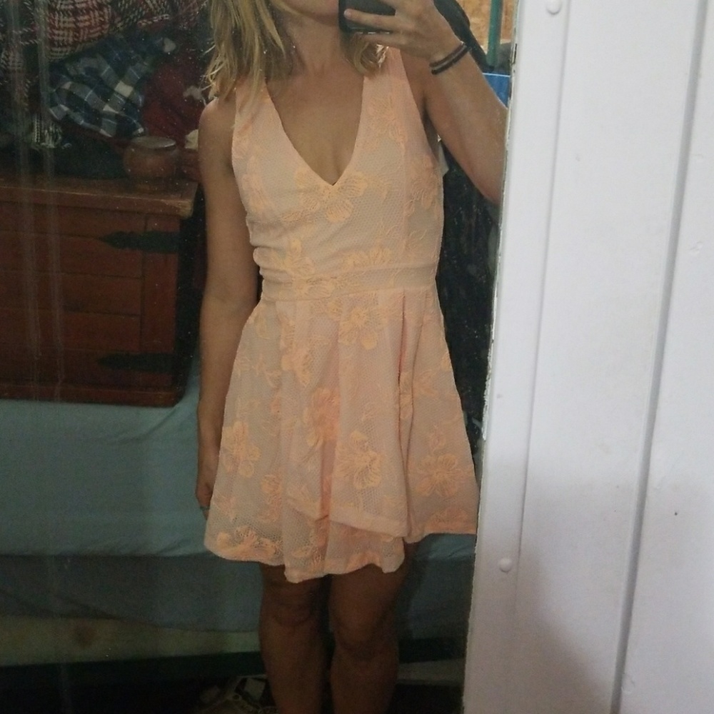 Peach Lace Skater Dress