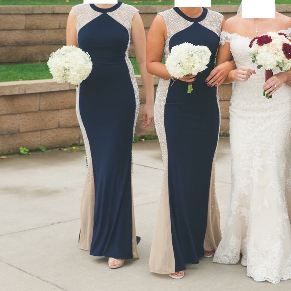 Xscape Navy Floor length Dress