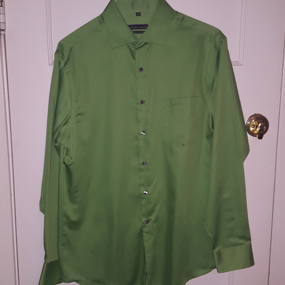 Green dress shirt.