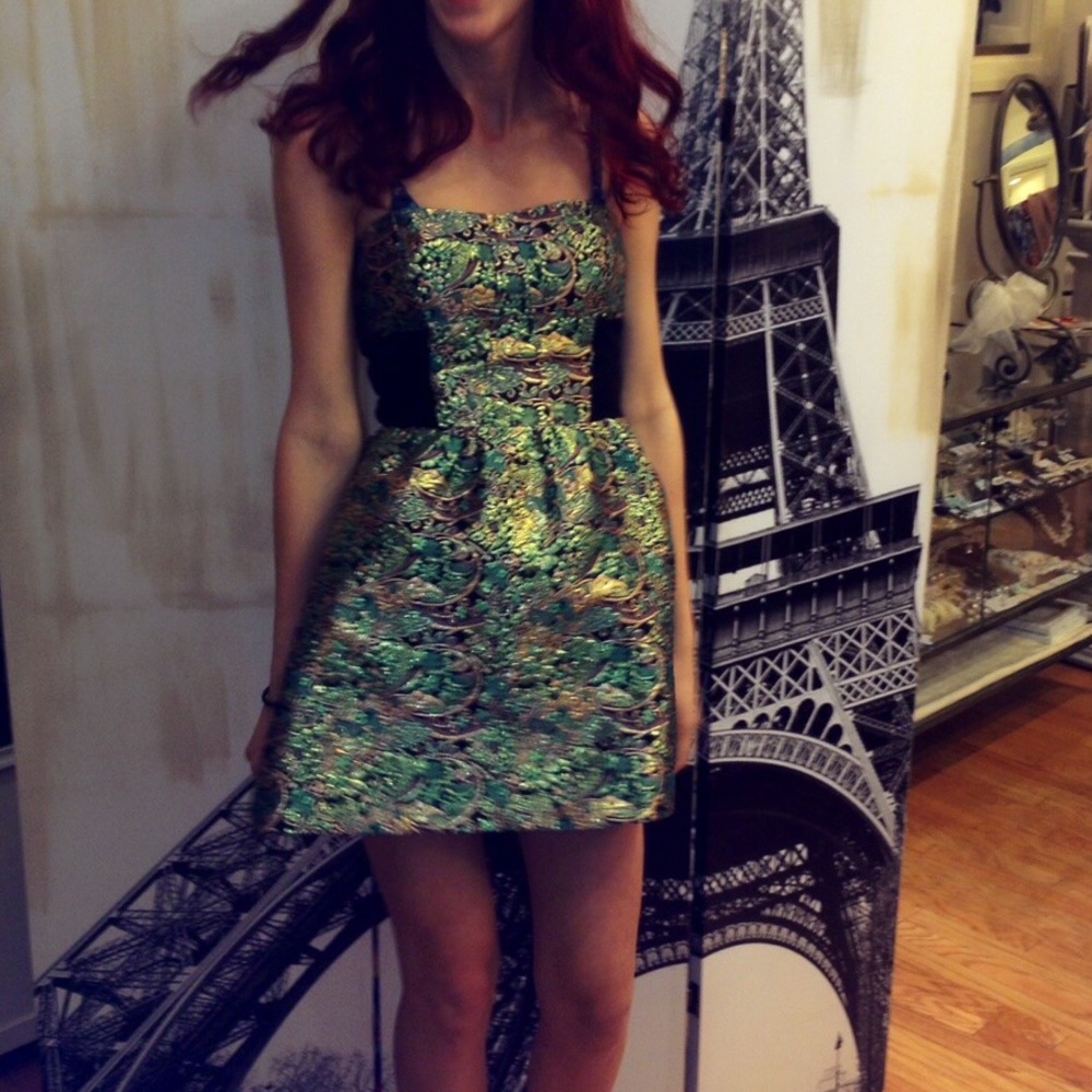 Gold/Green Cocktail Baroque Short Dress