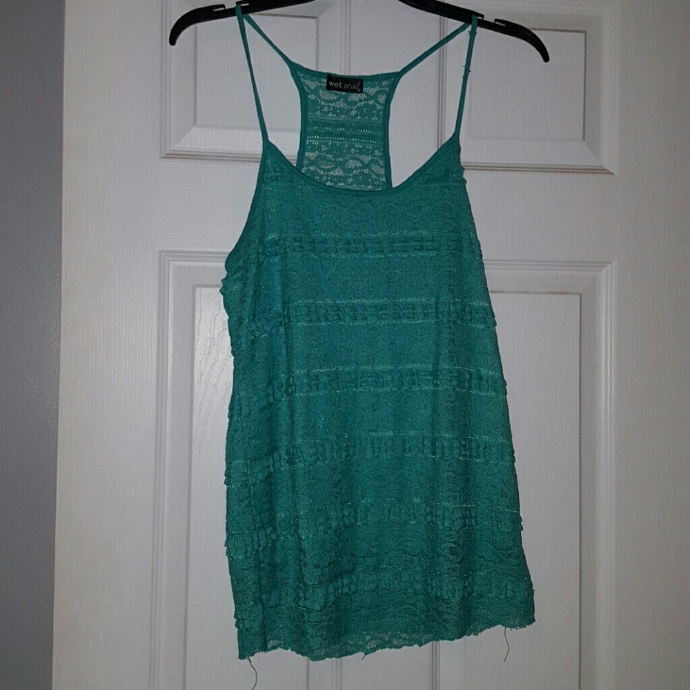 Lace teal tank top