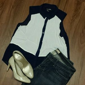 Forever 21 white and navy sheer layered tank, med.
