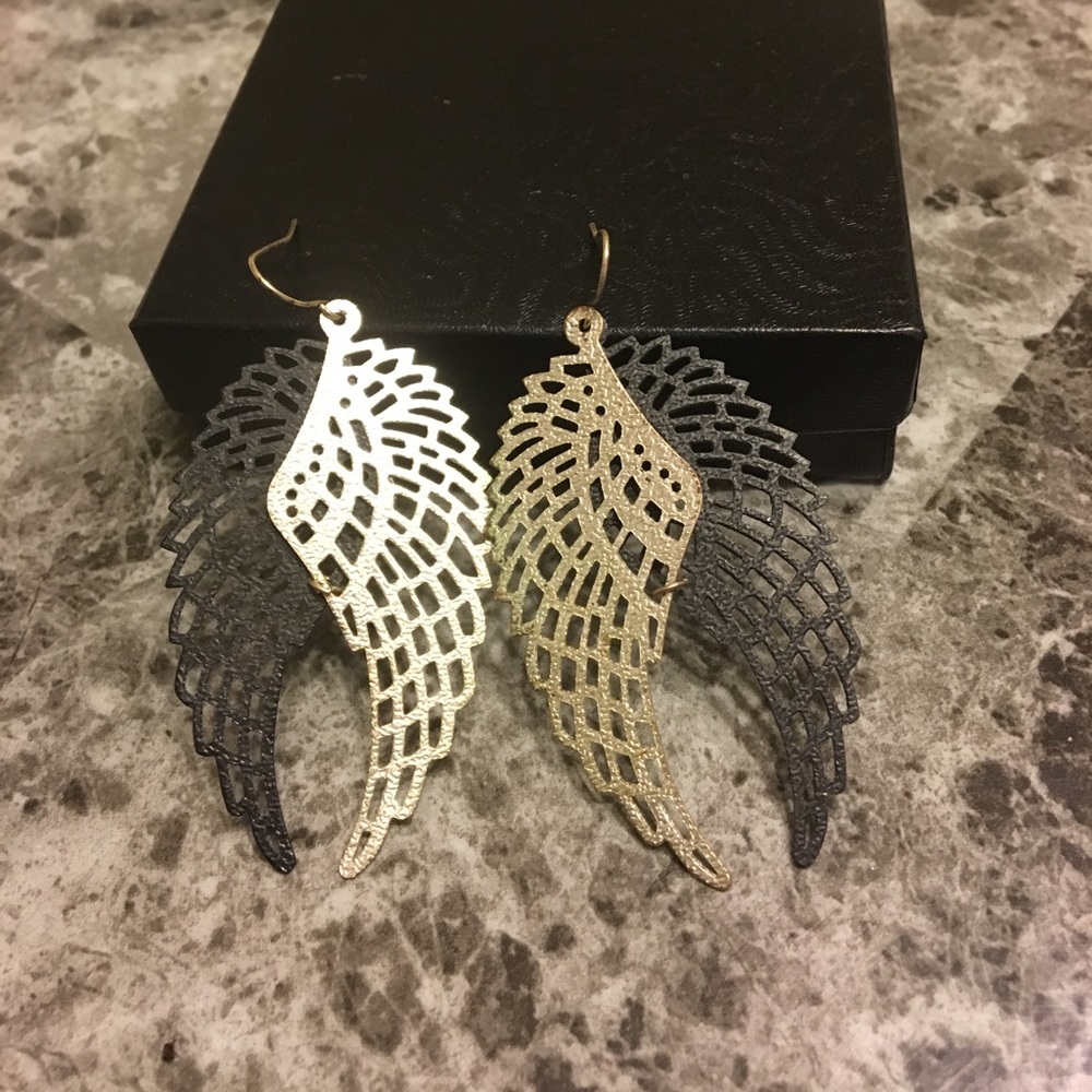 Silver and black Angel Wing earrings