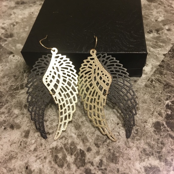 Silver and black Angel Wing earrings - Picture 1 of 3