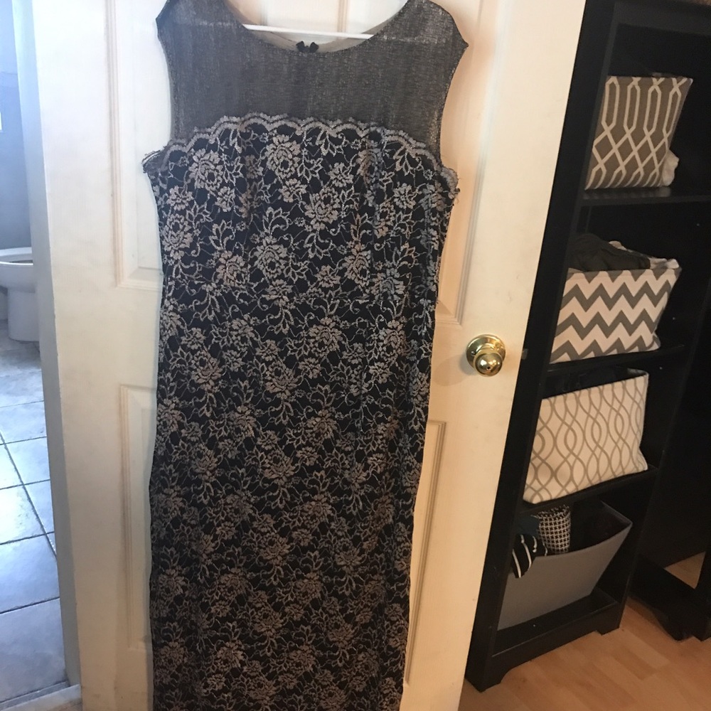 Black and gold floral lace gown