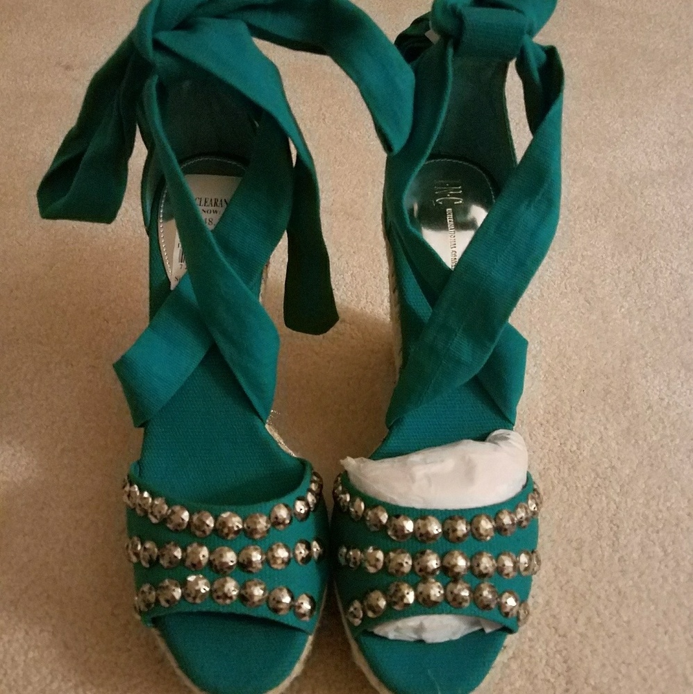 Teal wedge espadrilles sandles