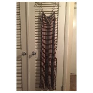 Black & tan spaghetti strap maxi dress