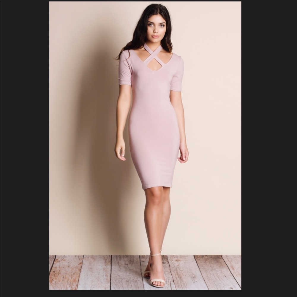 NWT HALTER CRISS CROSS BLUSH DRESS.