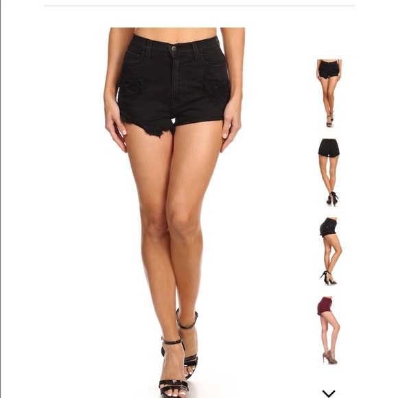 High Waist Stretchy Denim Short with Distress - Picture 4 of 7