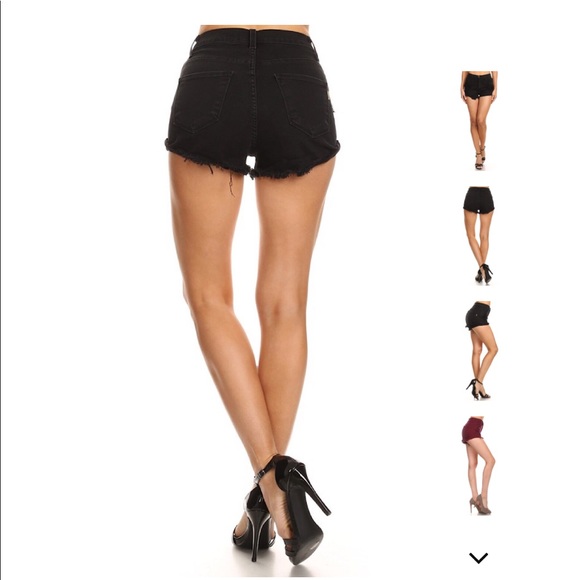 High Waist Stretchy Denim Short with Distress - Picture 5 of 7