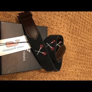 Men's canvas and leather belt with lacrosse sticks