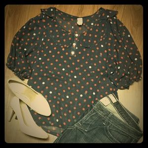 Francesca's polka dot Peter Pan collar blouse sz S