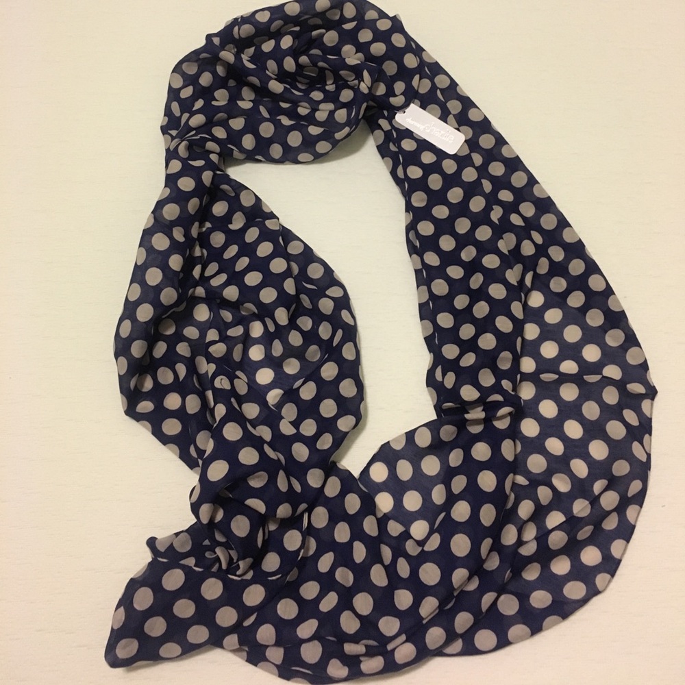 Blue and White Polka-Dot Sheer Scarf
