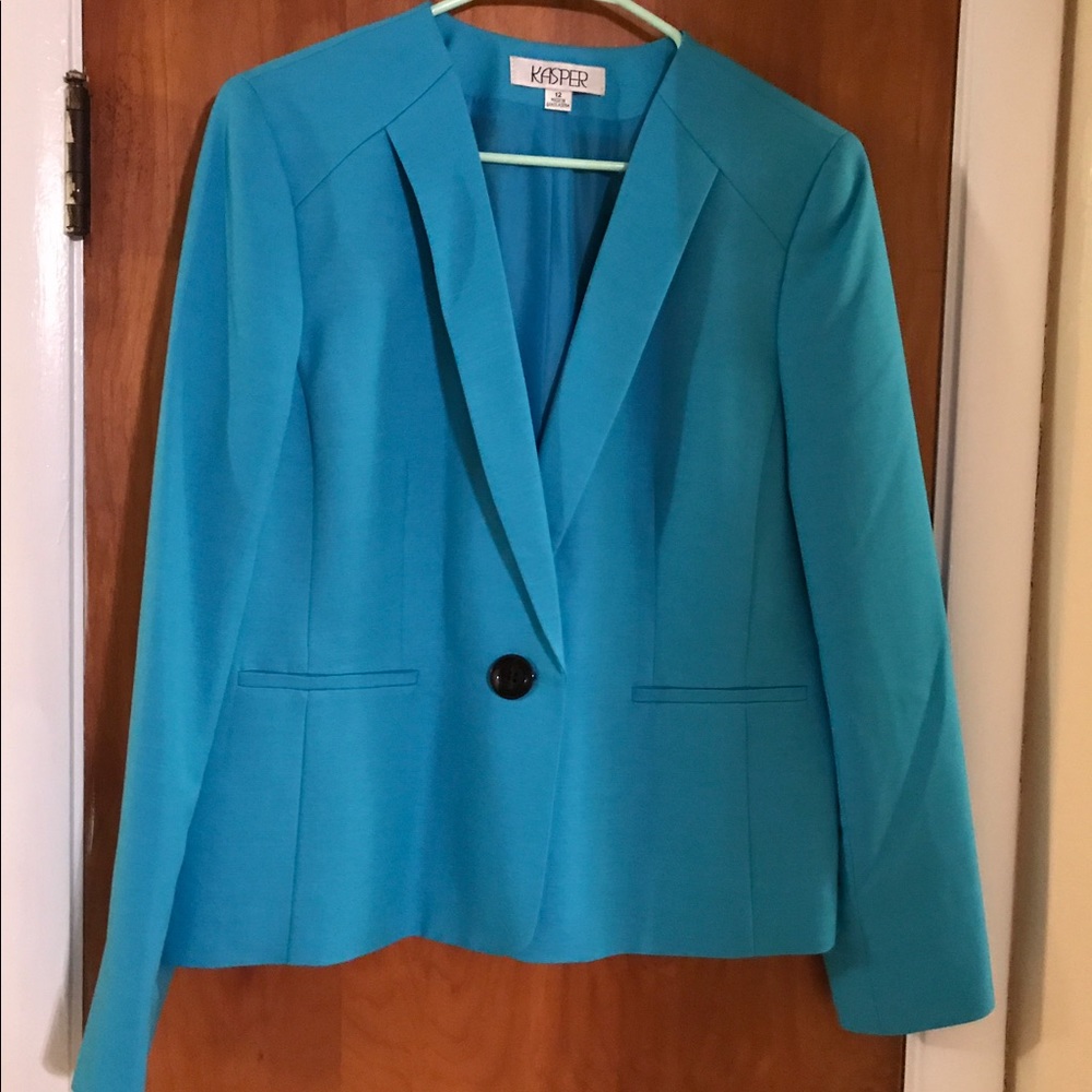 Kasper Bright Blue Single-Button Blazer