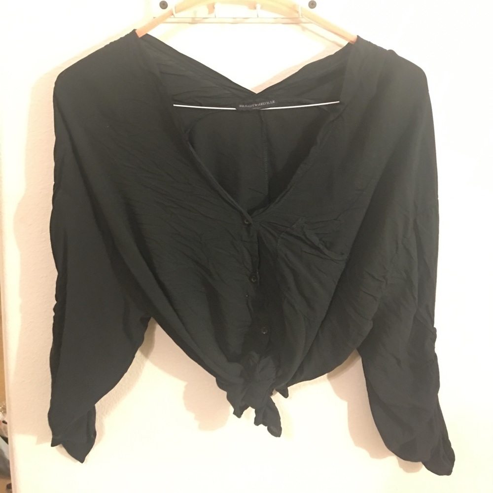 Black button up tie front top - BRANDY MELVILLE