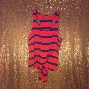Charlotte Russe Red/Black Striped Tank Top M
