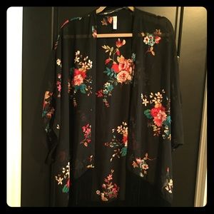 Black floral kimono.