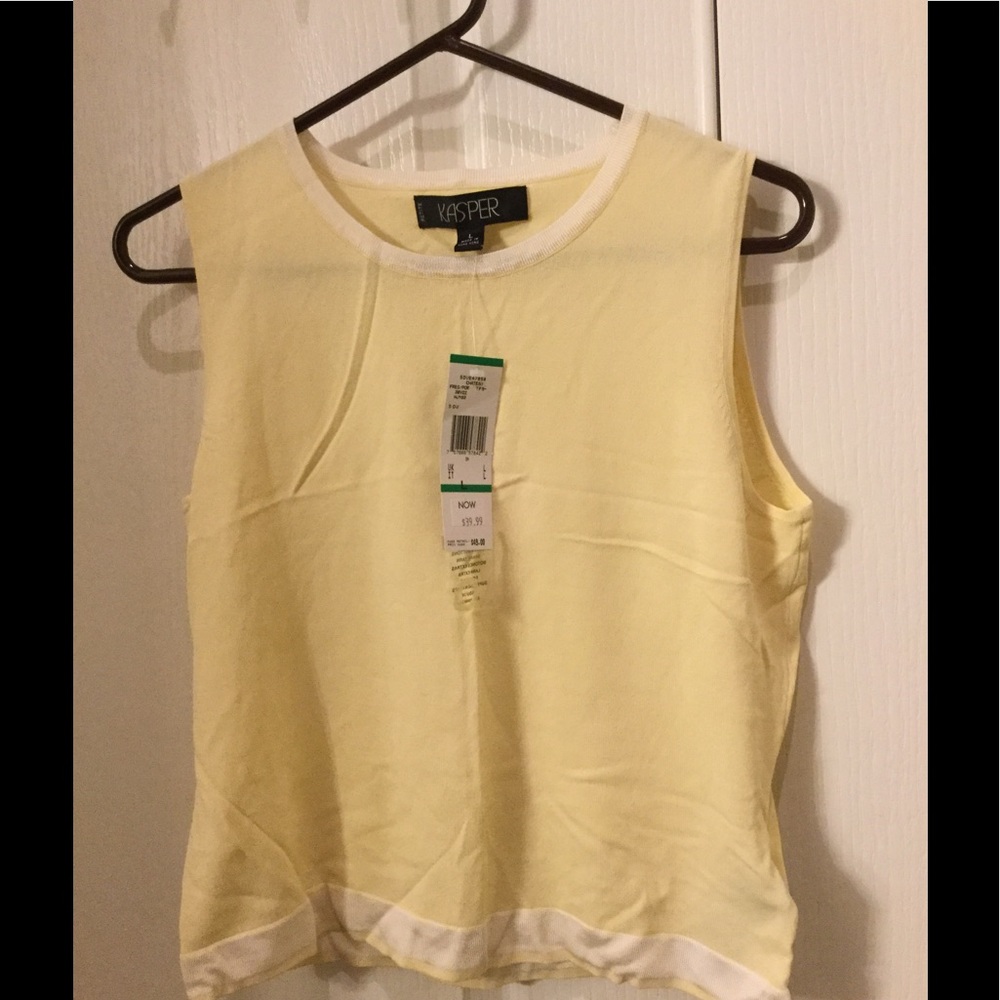 Kasper yellow, sleeveless knit top petite size Large NWT