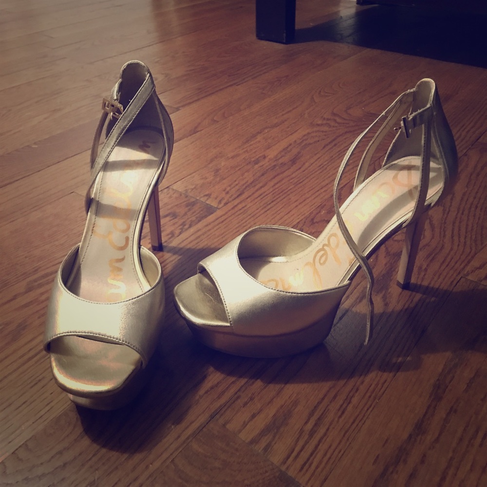 Gold platform sandal heels