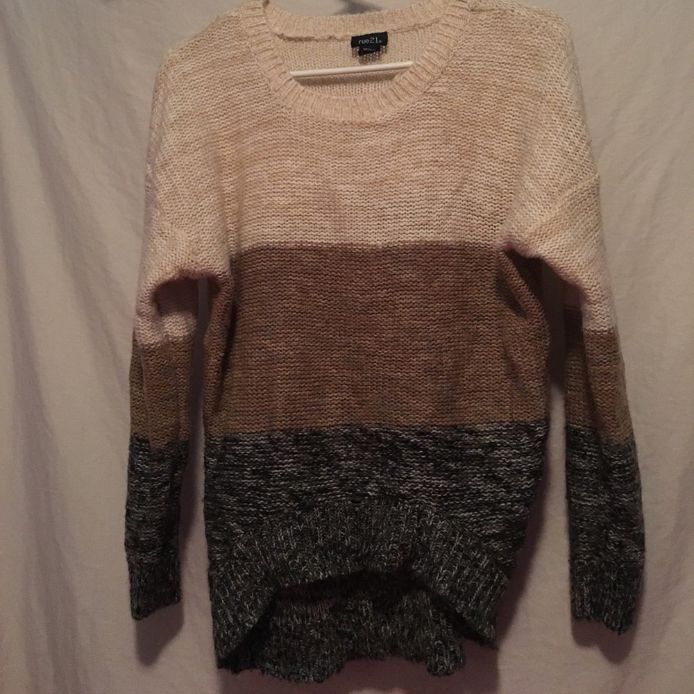 Tricolor sweater brown grey cream