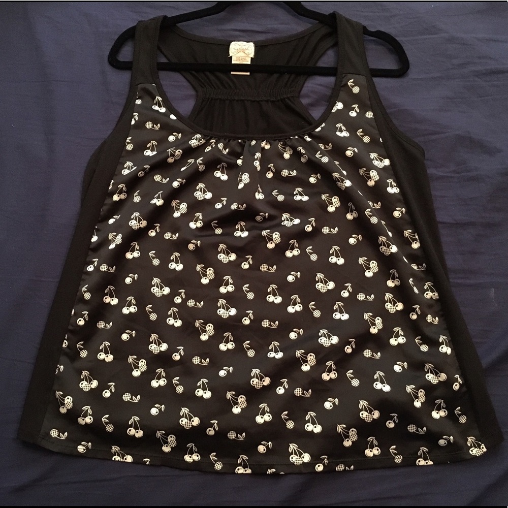 Black racerback cherry printed tank top