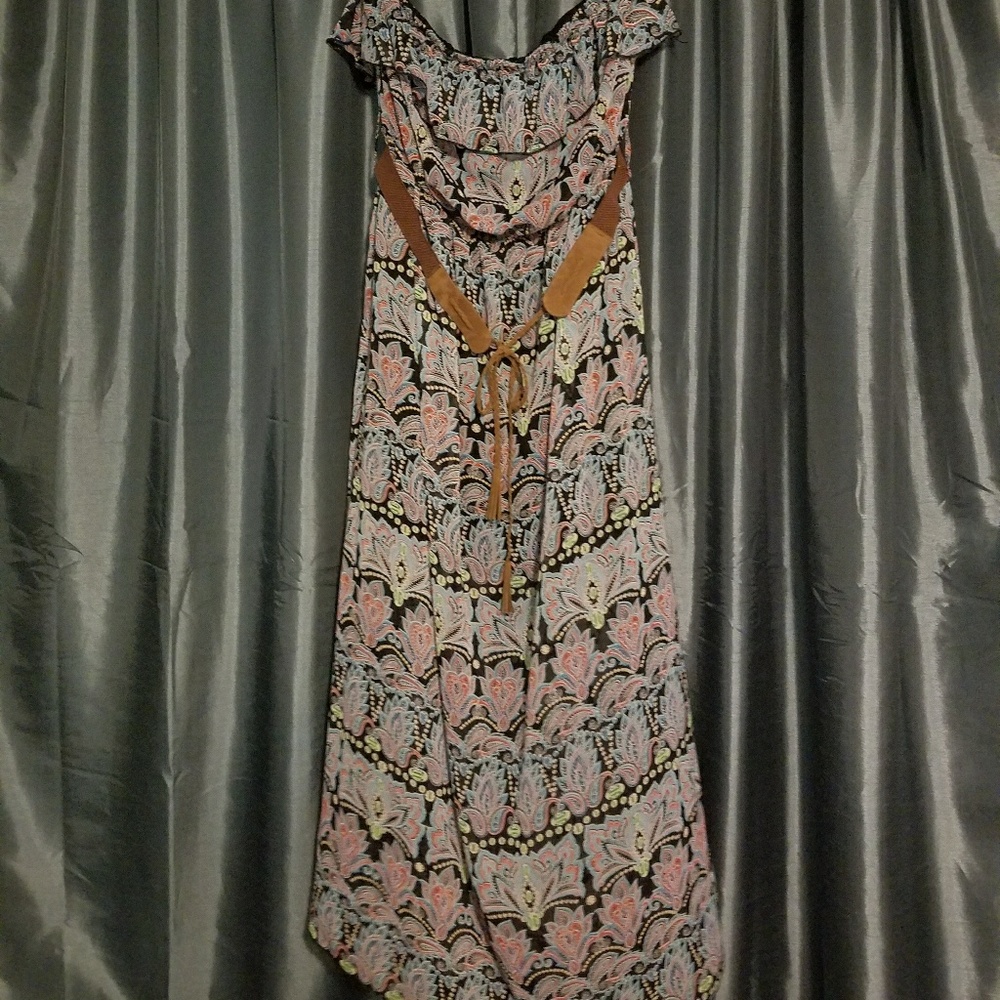 Sheer maxi Junior size colorful dress with belt