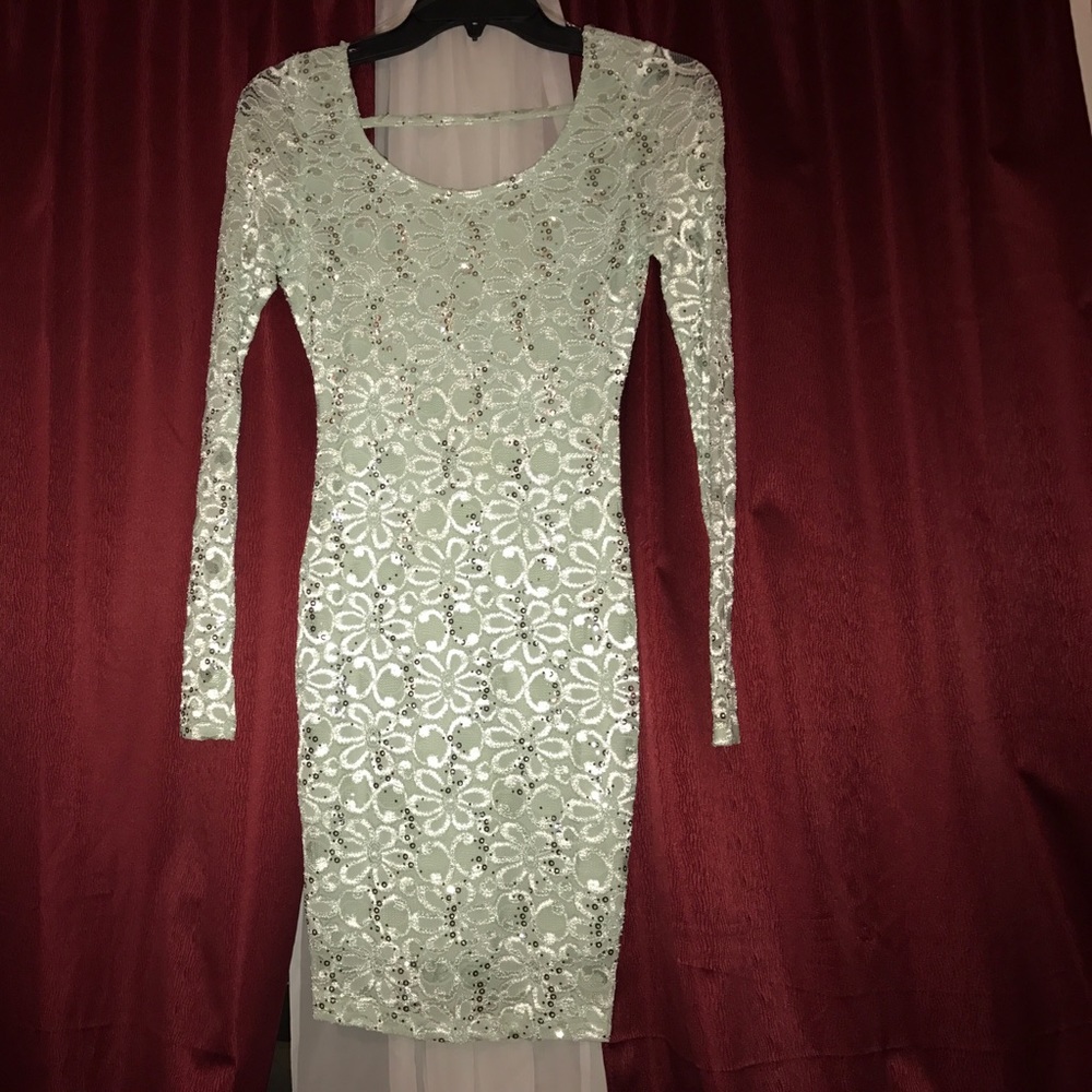 Turquoise long sleeve Prom dress