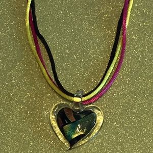 NWT Dichroic Fused Glass Heart Necklace