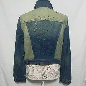 DKNY jeans denim stidded jacket two tone XL NWT