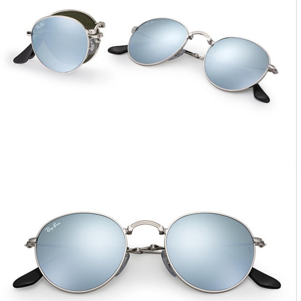 Round folding silver flash raybans