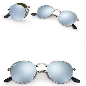 Round folding silver flash raybans