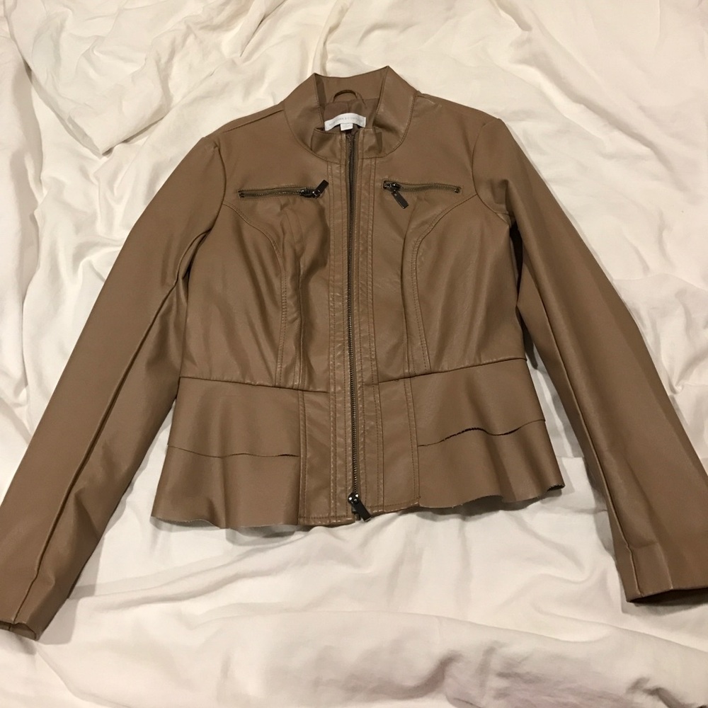 Tan leather peplum jacket