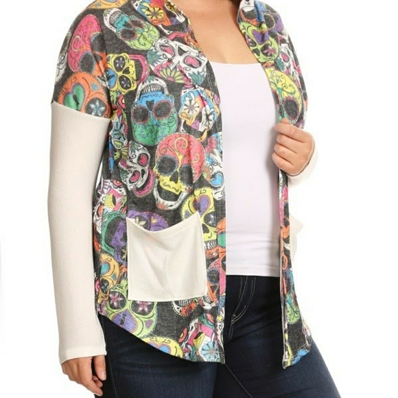 NEW Plus sugar skull light  cardigan jacket shirt - Picture 5 of 5