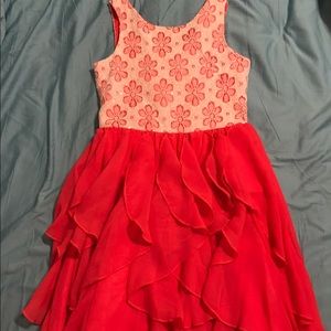 Coral dress with sequin floral detail