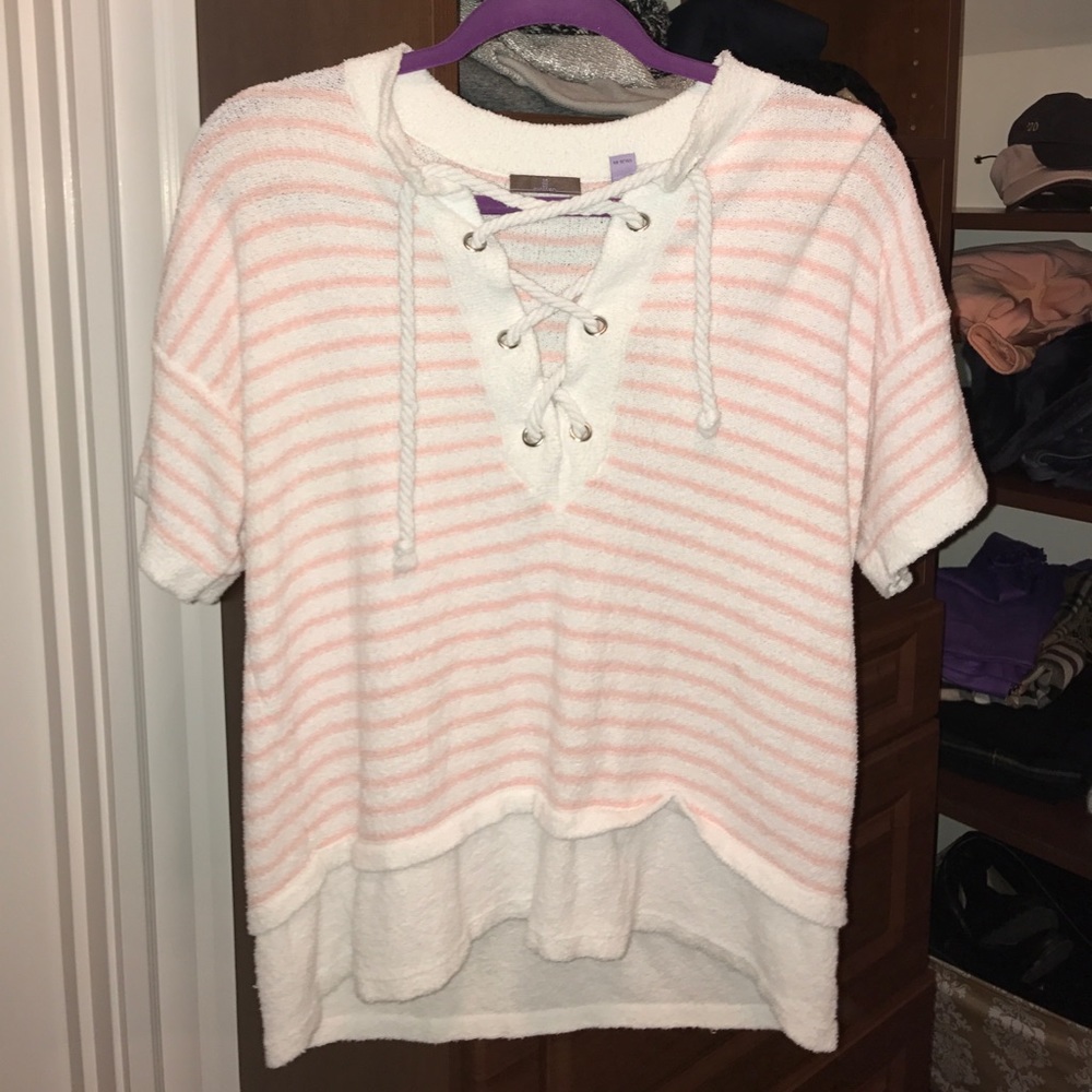 CULLEN Lace Up Short-Sleeved Sweater Top Size S