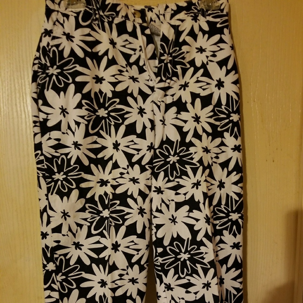 Blue and White capris...large flower design.