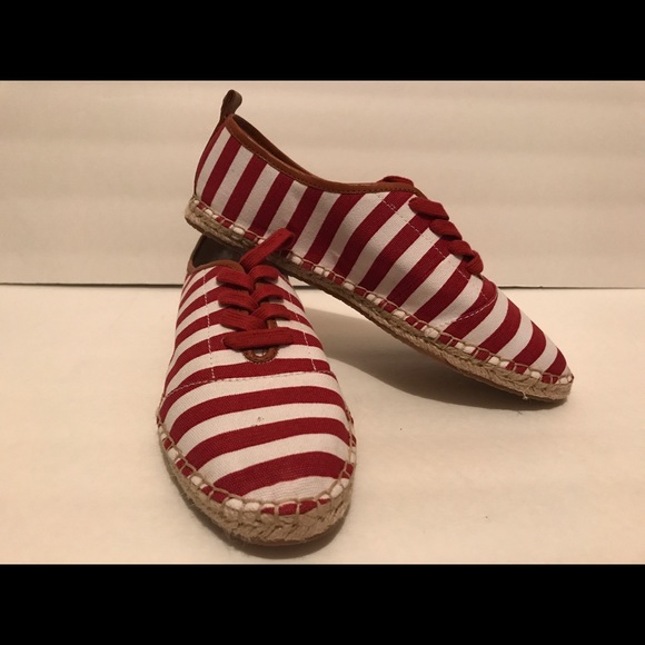 MK Red & White Nautical Striped Sneakers Sz 8 - Picture 1 of 3
