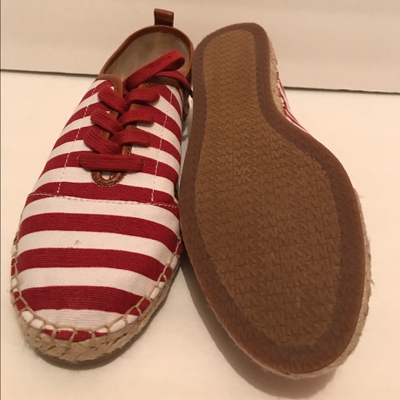 MK Red & White Nautical Striped Sneakers Sz 8 - Picture 2 of 3
