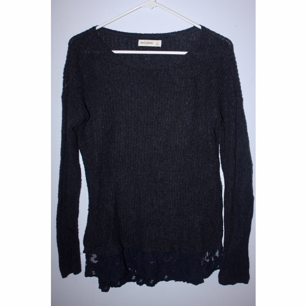 Navy Blue Sweater with Lace Trim