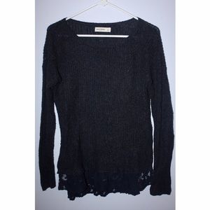 Navy Blue Sweater with Lace Trim