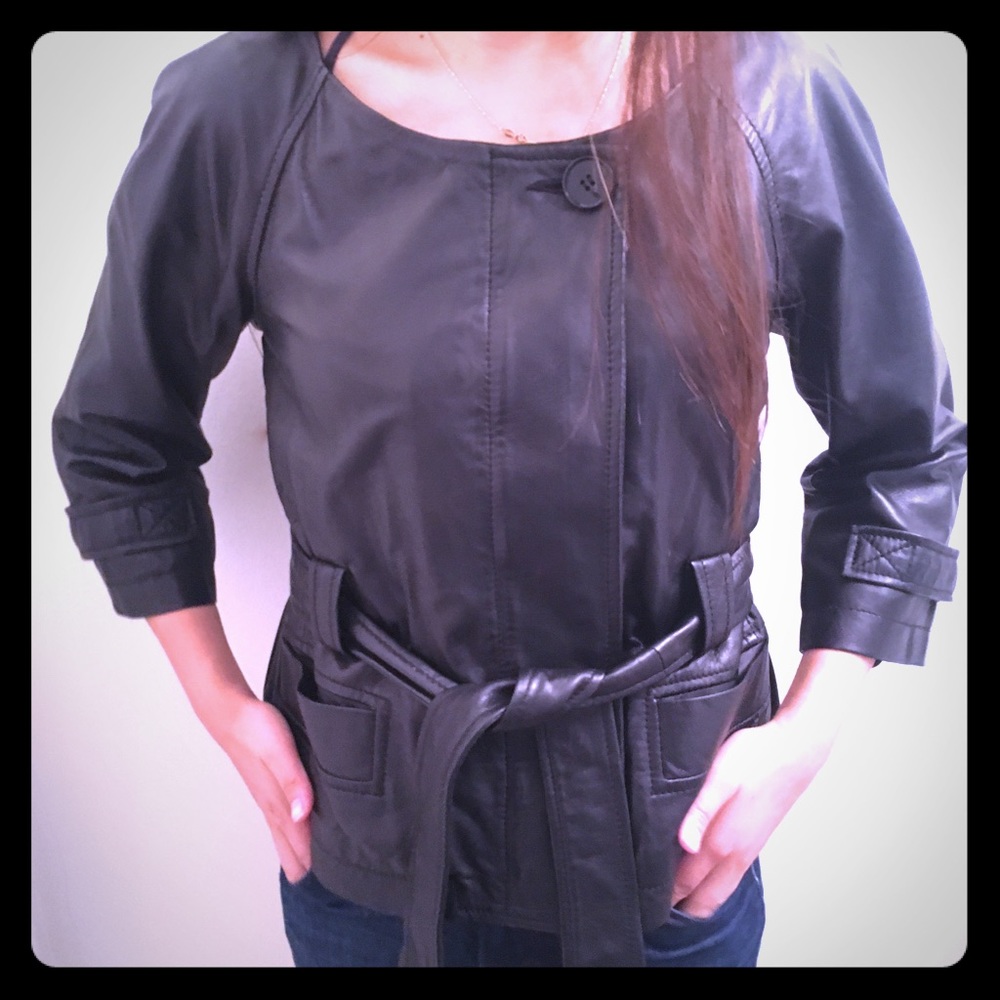 Theory black Lambskin leather jacket with belt